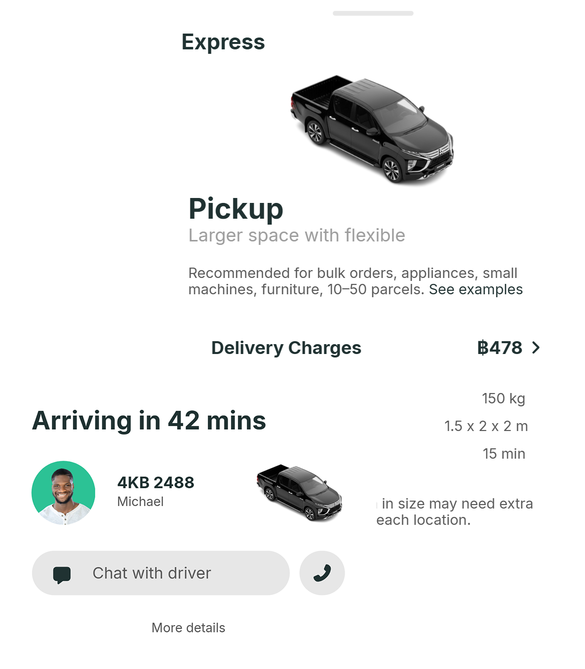 Delivery app booking card screen